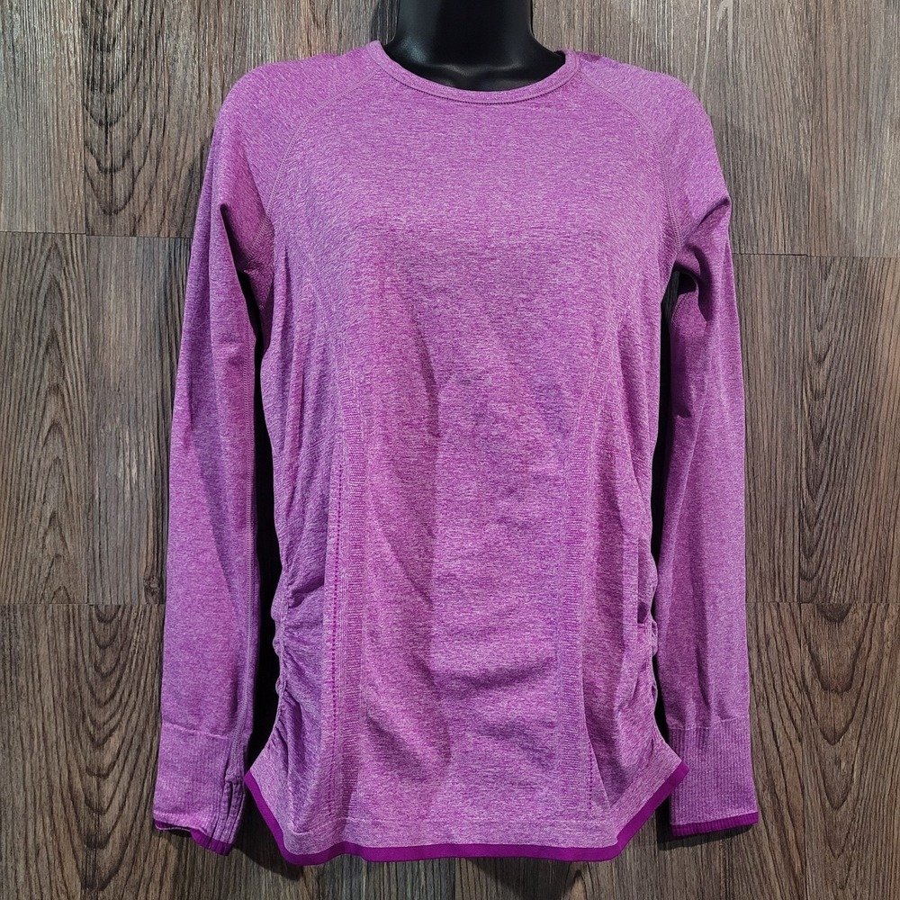 Athleta Fastest Track Top Size M Heather Purple Long Sleeve Ruching Training